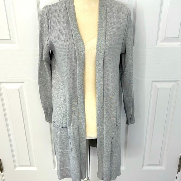 Open Charcoal Light Grey/Silver Cardigan w/ detailed back and open front pockets - Picture 1 of 8
